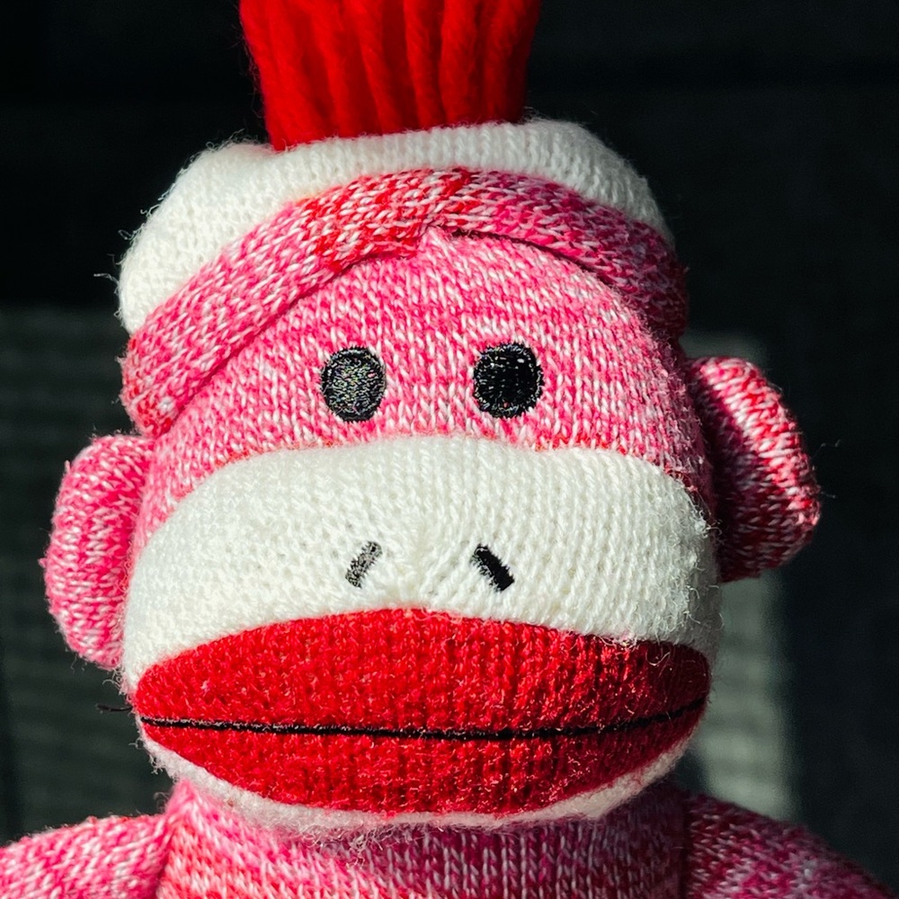 Pink and White Sock Monkey Plush Toy